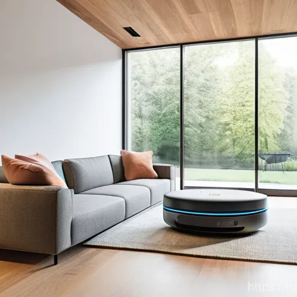 로봇과 에너지 절감 기술 - **Prompt 1: Cozy Smart Home Efficiency**
"A cozy and modern living room bathed in soft, natural ...