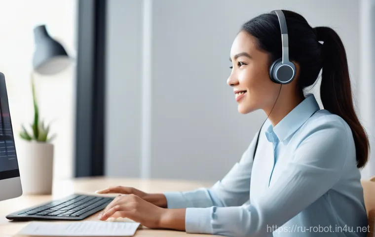 로봇 자연어 처리 - **Prompt 1: Seamless Voice Interaction**
A bright, modern home office setting, softly lit by nat...