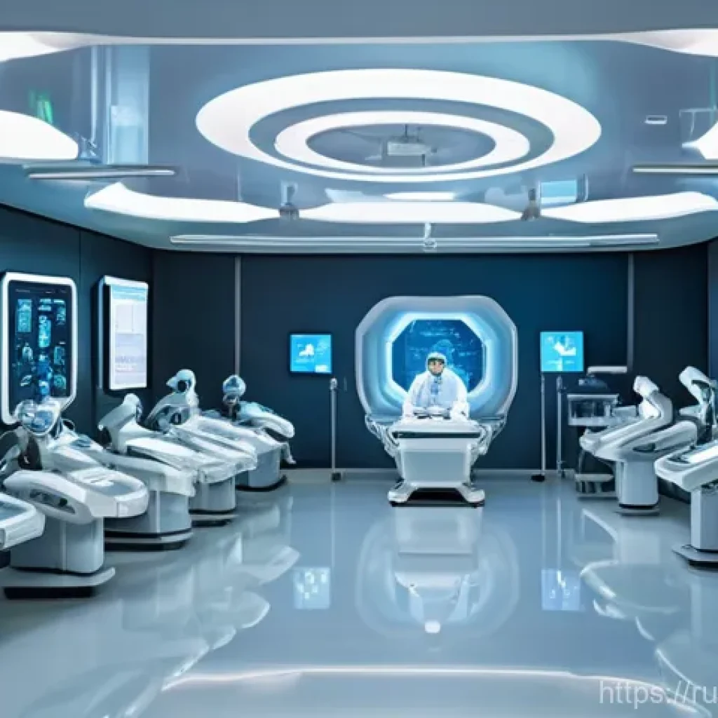 로봇의 소형화 및 경량화 기술 - **Prompt:** A futuristic, high-tech medical operating theater with a clean, minimalist aesthetic. In...