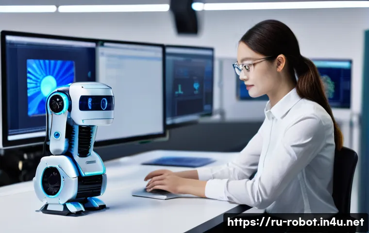로봇 소프트웨어 개발 언어 - **Prompt 1: Python for Intelligent Robotics**
"A clean, brightly lit modern robotics lab. In the...