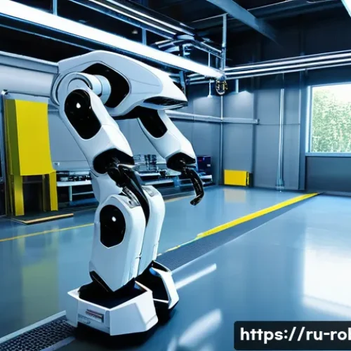 로봇의 친환경 기술 - A futuristic industrial robot in a clean, modern factory setting, equipped with advanced intelligent...