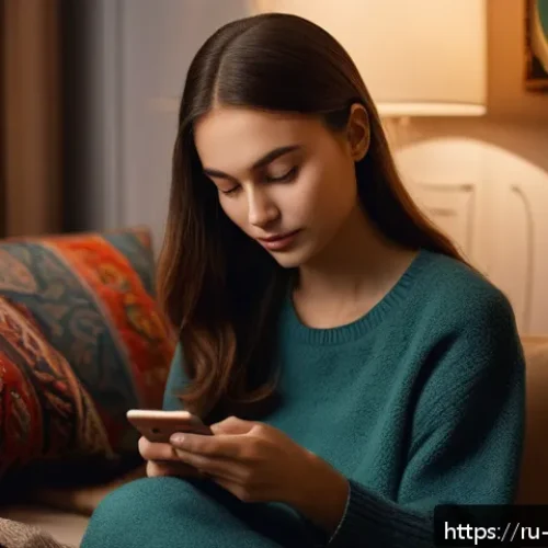 로봇 기반 심리 치료 기술 - A modern Russian living room with a young woman using a smartphone at night, interacting with an AI-...